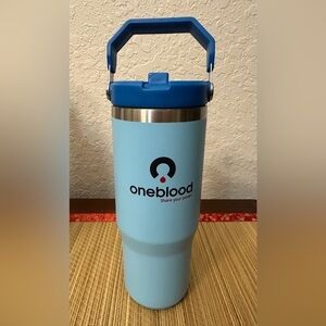 OneBlood Blue Aluminum Top Handle Tumbler Integrated Straw Florida Stickers NEW